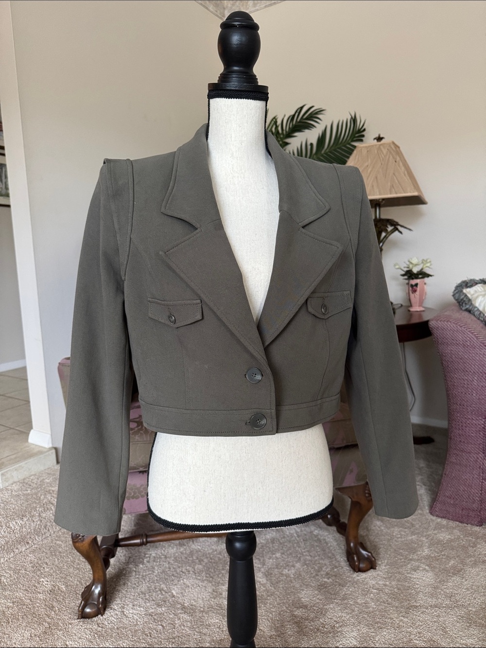 Express Olive Cropped Blazer Jacket